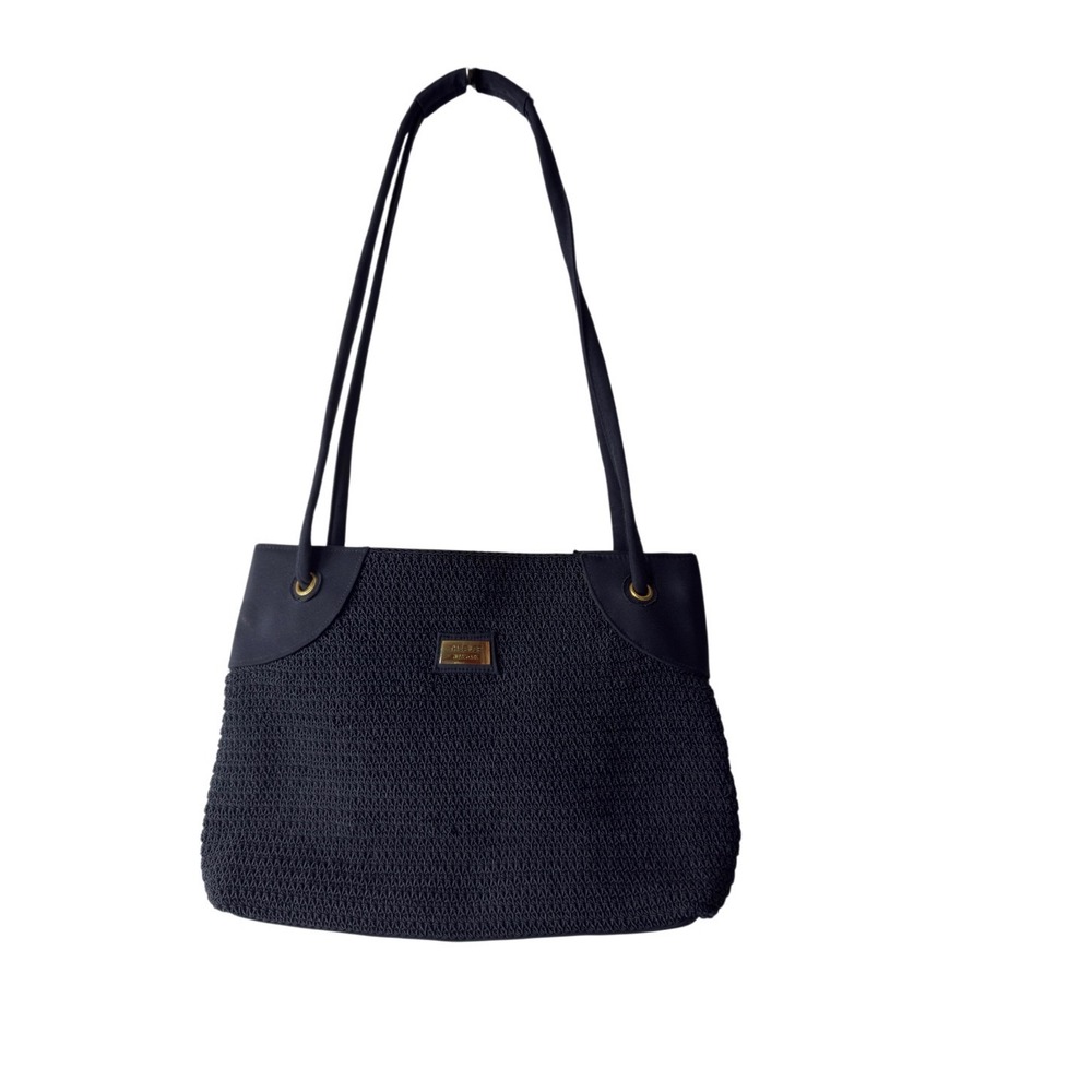 The Filer New York Navy Blue Crochet Woven Shoulder Bag Gold Hardware Tote